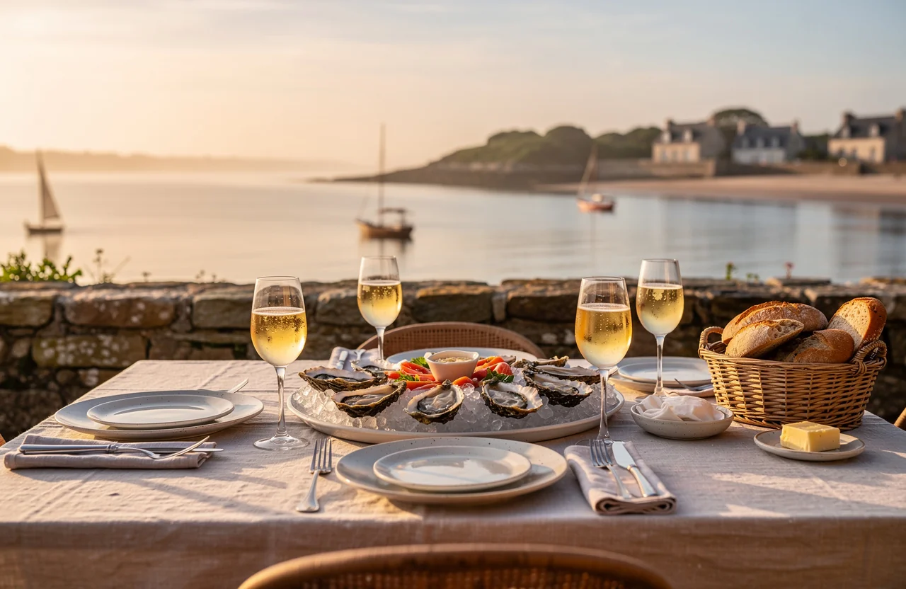Table dressée face au Golfe du Morbihan