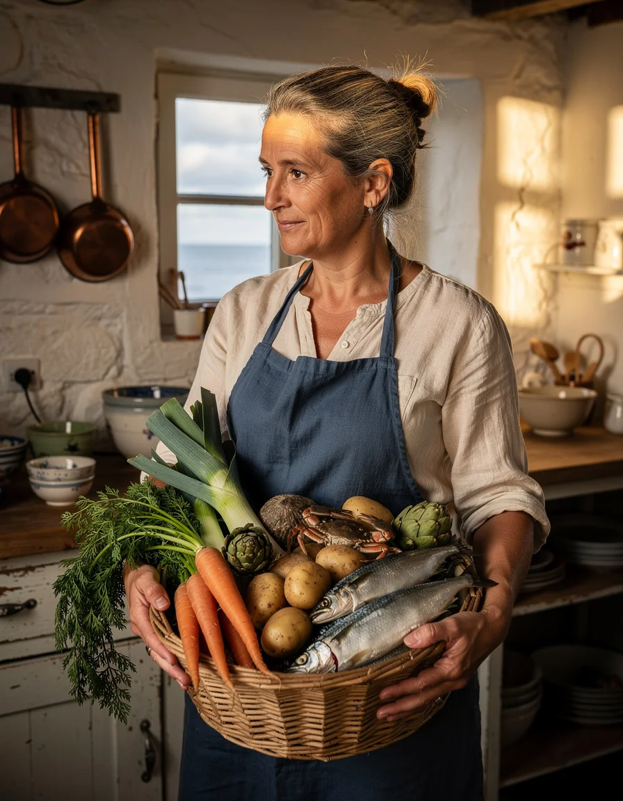 Cuisinière bretonne près de la mer