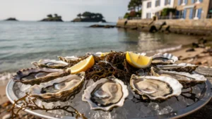 Un plateau d'huîtres au ras de l'eau à Larmor-Baden, un midi de septembre